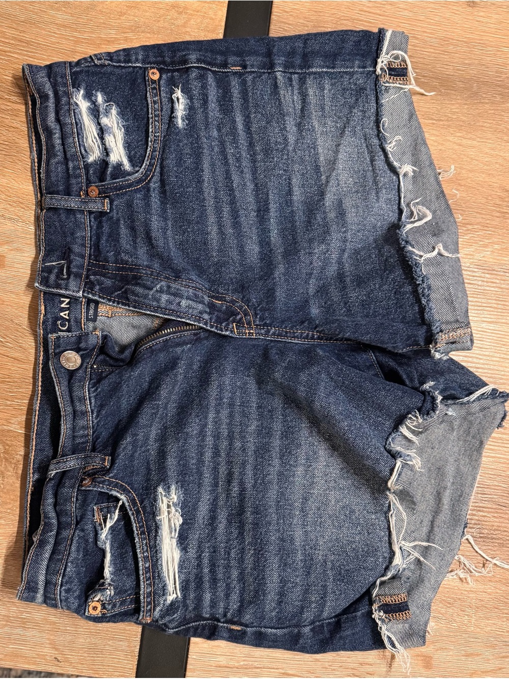 American Eagle Outfitters Dark Blue Distressed Jean Shorts